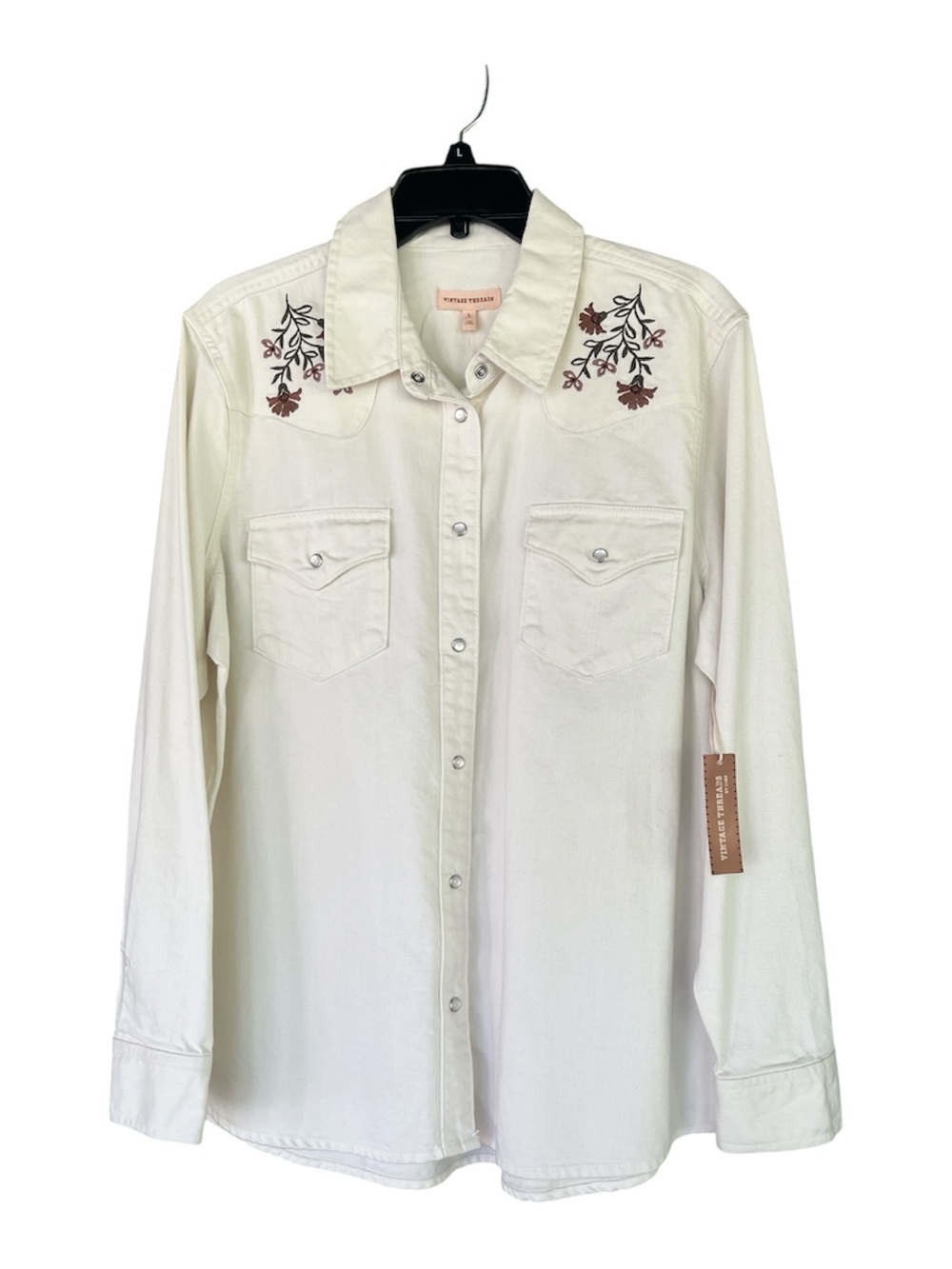White Embroidered Western Button-Up Shirt